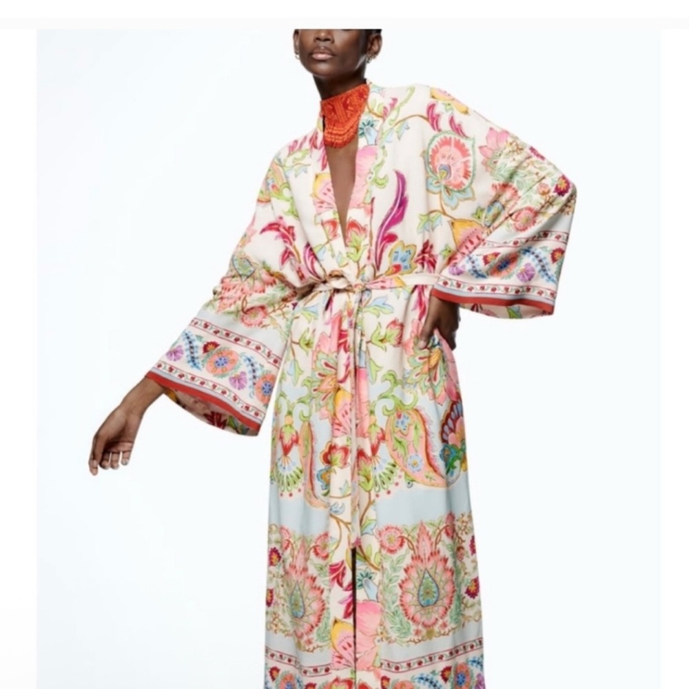 Zara Pink and Orange Resort Gown with Bell Sleeves